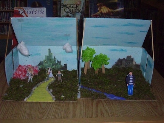 Student-made diorama comparing "The Wizard of Oz" to "Silver Shoes."