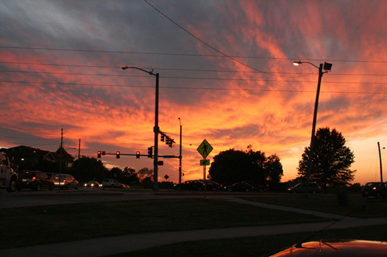 Sunset in Lawrence, Kansas. I took this photo on October 1, 2009, from the corner of 23rd and Iowa Street.