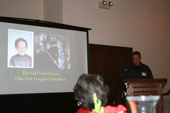 Giving my speech and PowerPoint presentation, while Margaret’s daughter-in-law Helen (Ham’s wife) looks on, sitting at our dinner table. Such a thrill for me to meet them both!