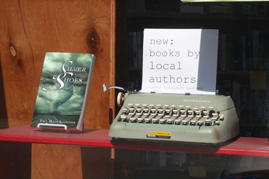 The “Silver Shoes” display in the front window of The Raven Book Store in Lawrence, Kansas. October 2009.