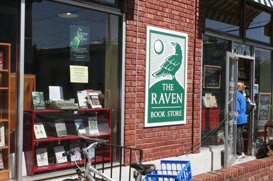 The Raven Book Store, located just east of Massachusetts Street on Seventh, in downtown Lawrence, Kansas. My novel “Silver Shoes” was proudly displayed in their front window with a poster and a notice about the upcoming library event.