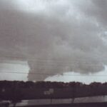 The Lawrence, Kansas, tornado of 1981. Visible from over 30 miles away, as this photo, taken from Olathe, attests.